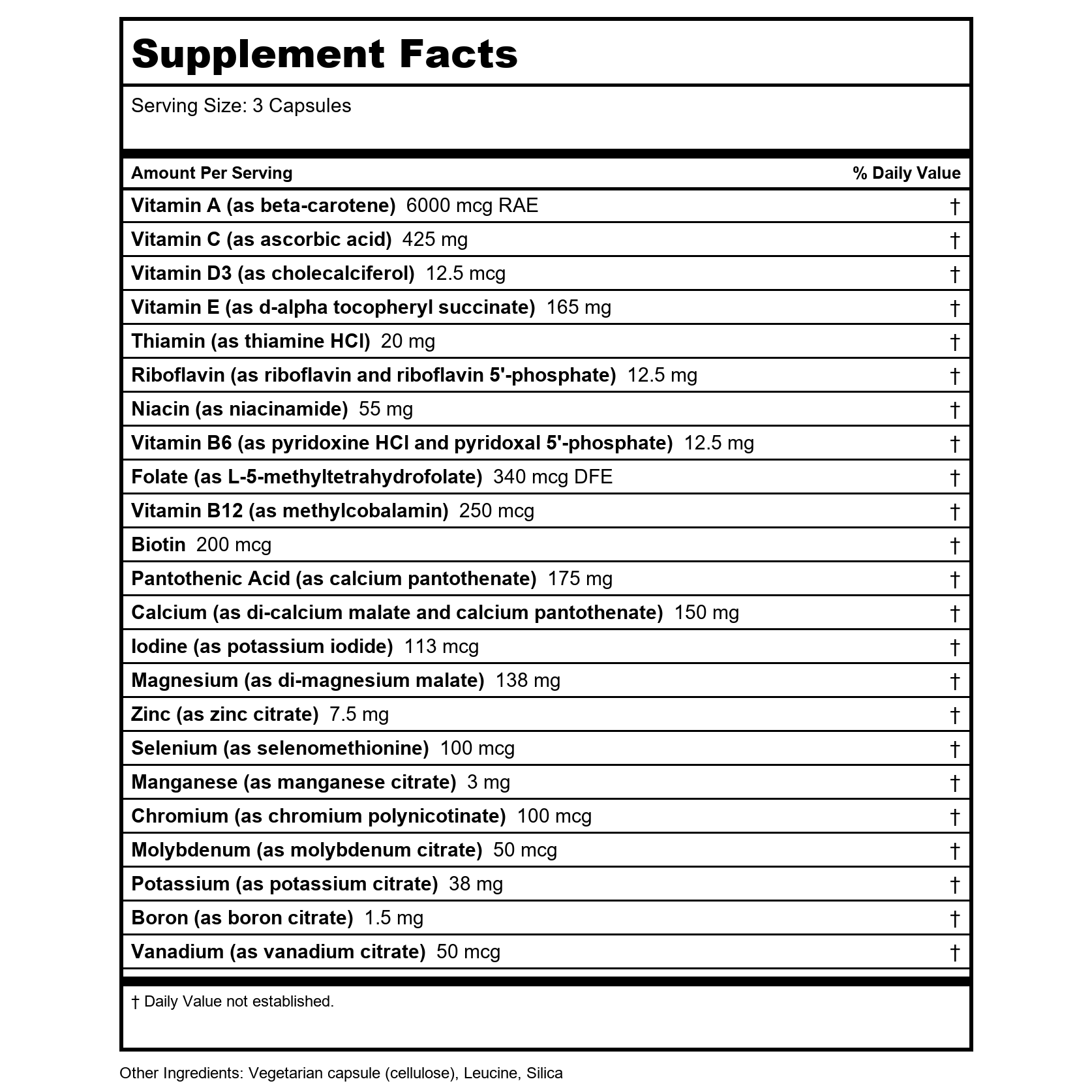 Vital Nutrients Multi-Nutrients 3 Citrate Malate Formula 180 Vcaps