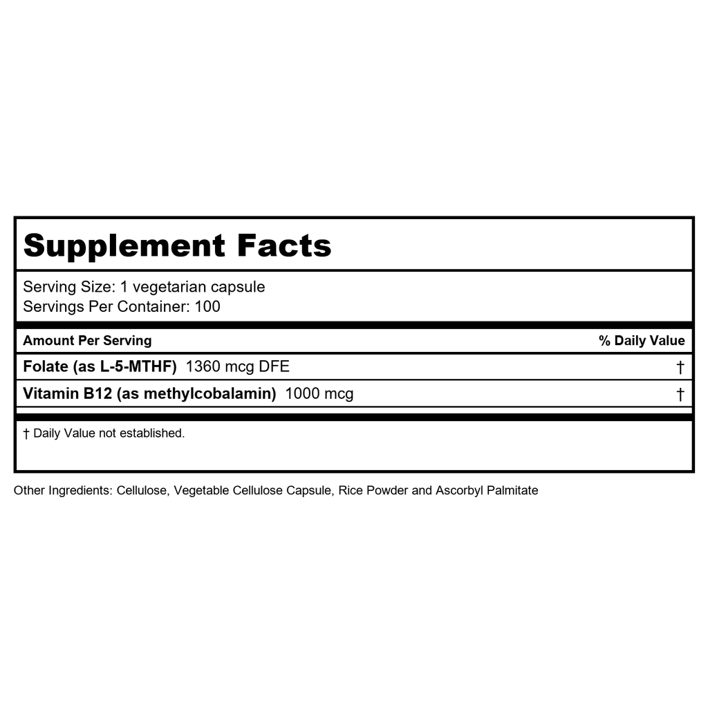 Vital Nutrients Vitamin B12 / Methyl Folate 100 Vcaps