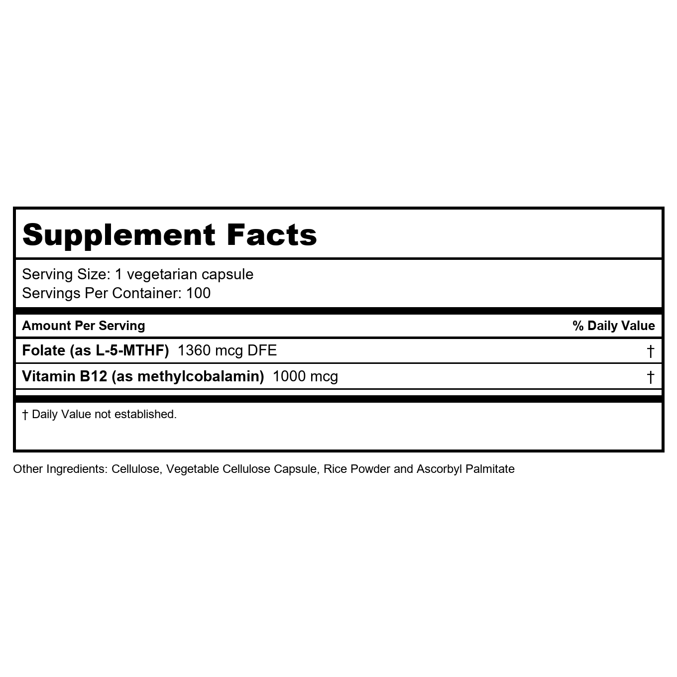 Vital Nutrients Vitamin B12 / Methyl Folate 100 Vcaps