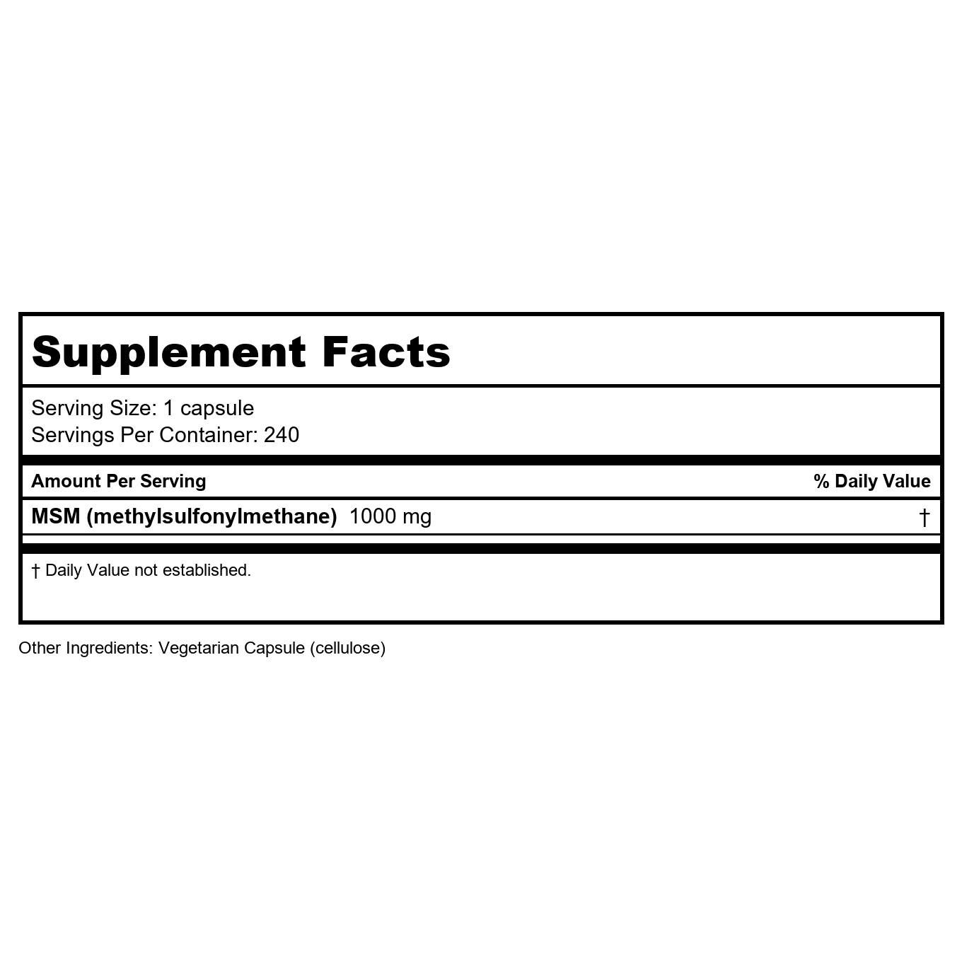 Vital Nutrients MSM 1,000mg 240 Capsules