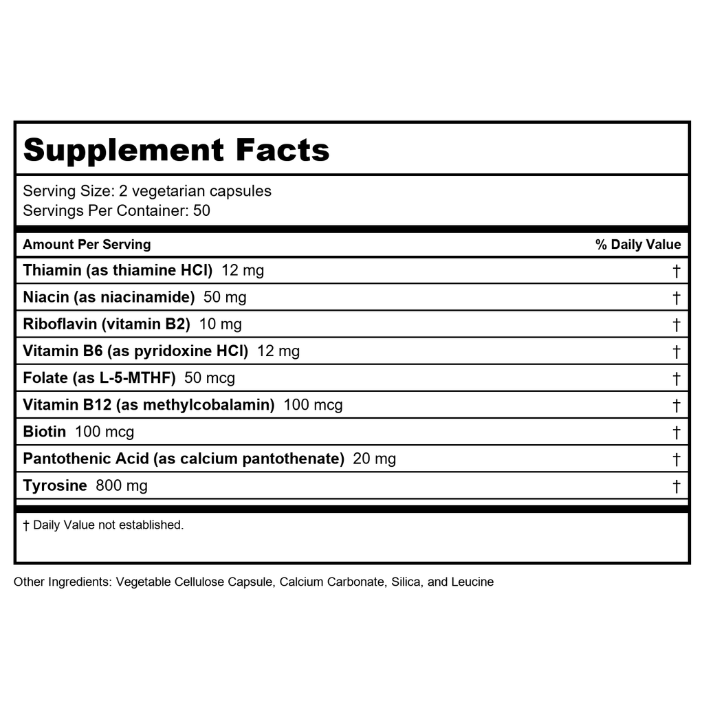 Vital Nutrients Tyrosine and B-Vitamins 100 Capsules