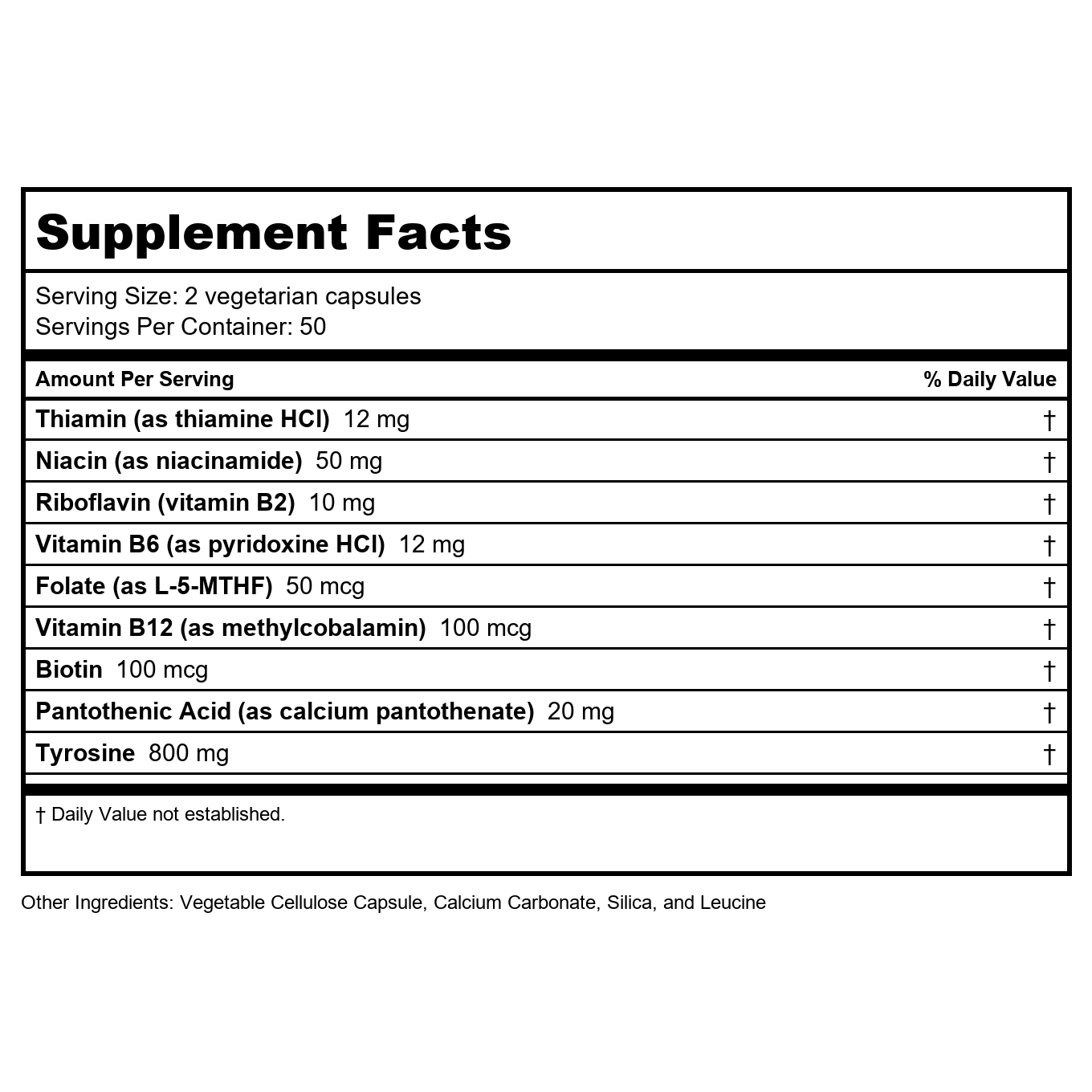 Vital Nutrients Tyrosine and B-Vitamins 100 Capsules
