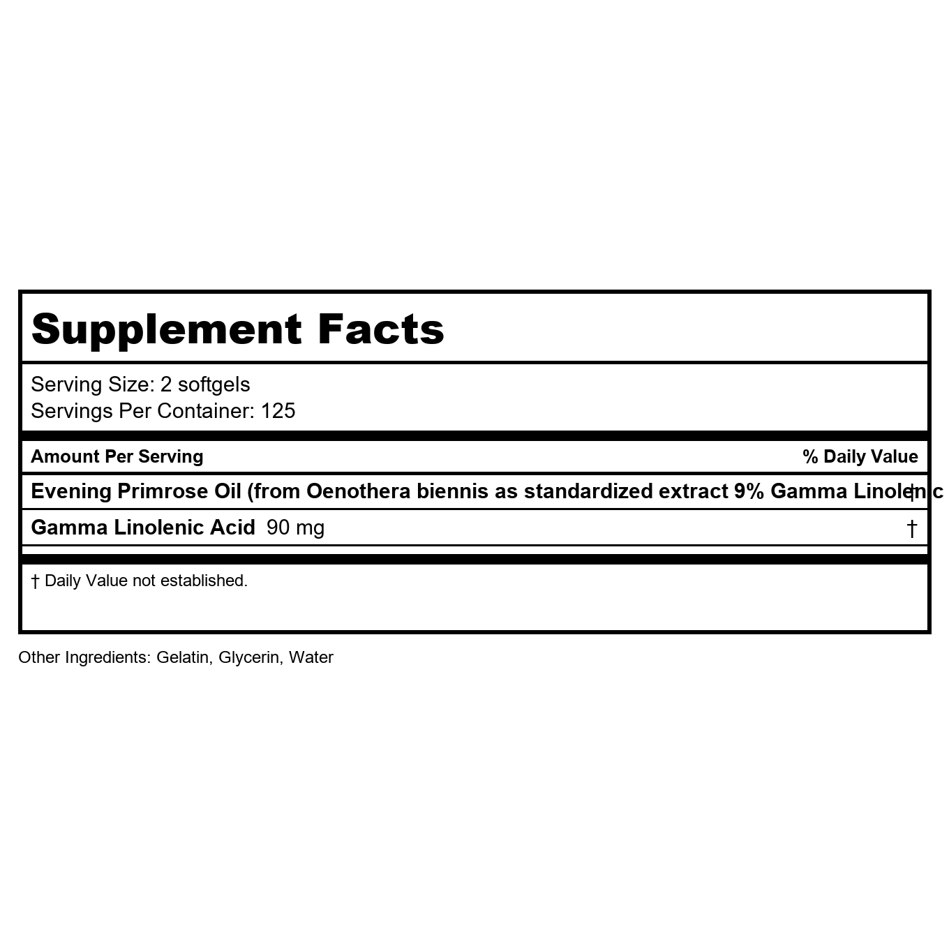 Vital Nurtrients Evening Primrose Oil 250 Softgels