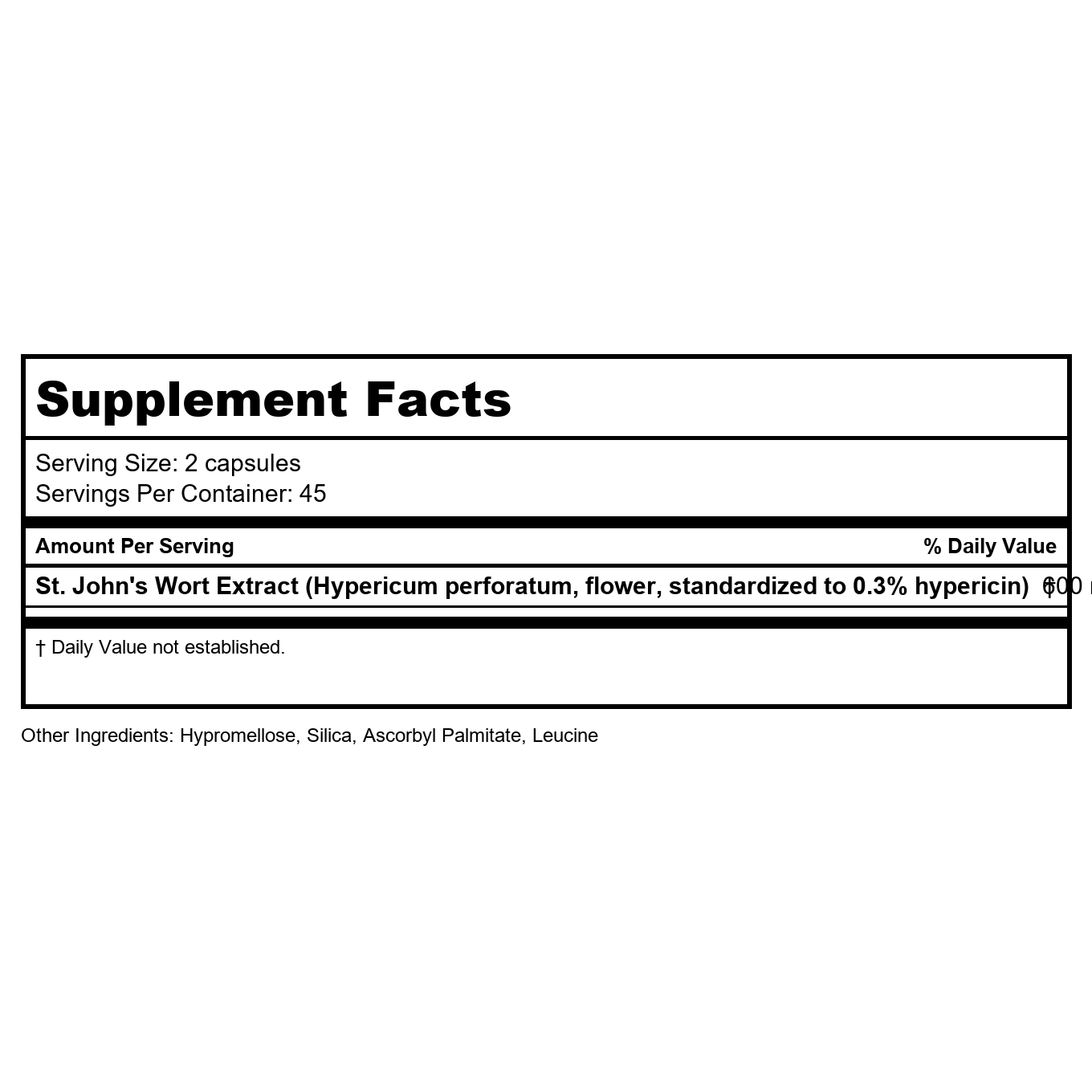 Vital Nutrients St. John's Wort Hypericum 0.3% 300 mg 90 Vcaps