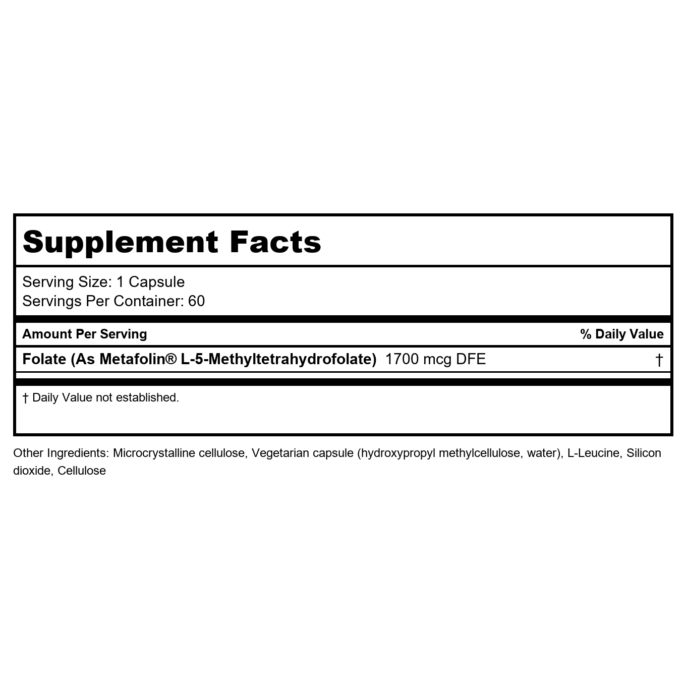 Klaire Labs L-MethylFolate 60 Capsules