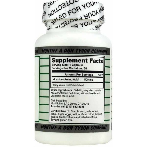 Montiff Pure L-Alanine 500mg 50 Capsules