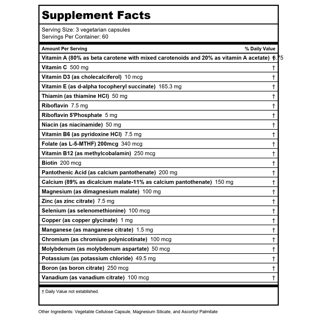 Vital Nutrients Multi-Nutrients No Iron or Iodine 180 Vcaps