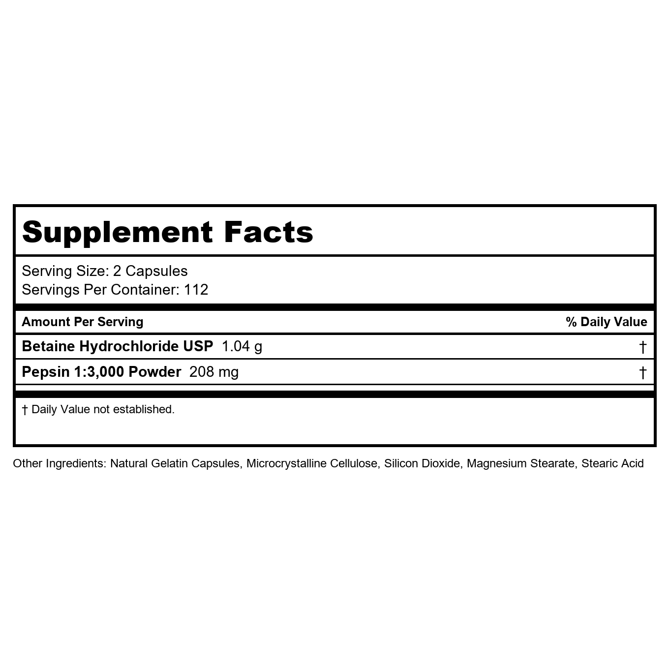 Ortho Molecular Betaine and Pepsin Capsules 225 Capsules
