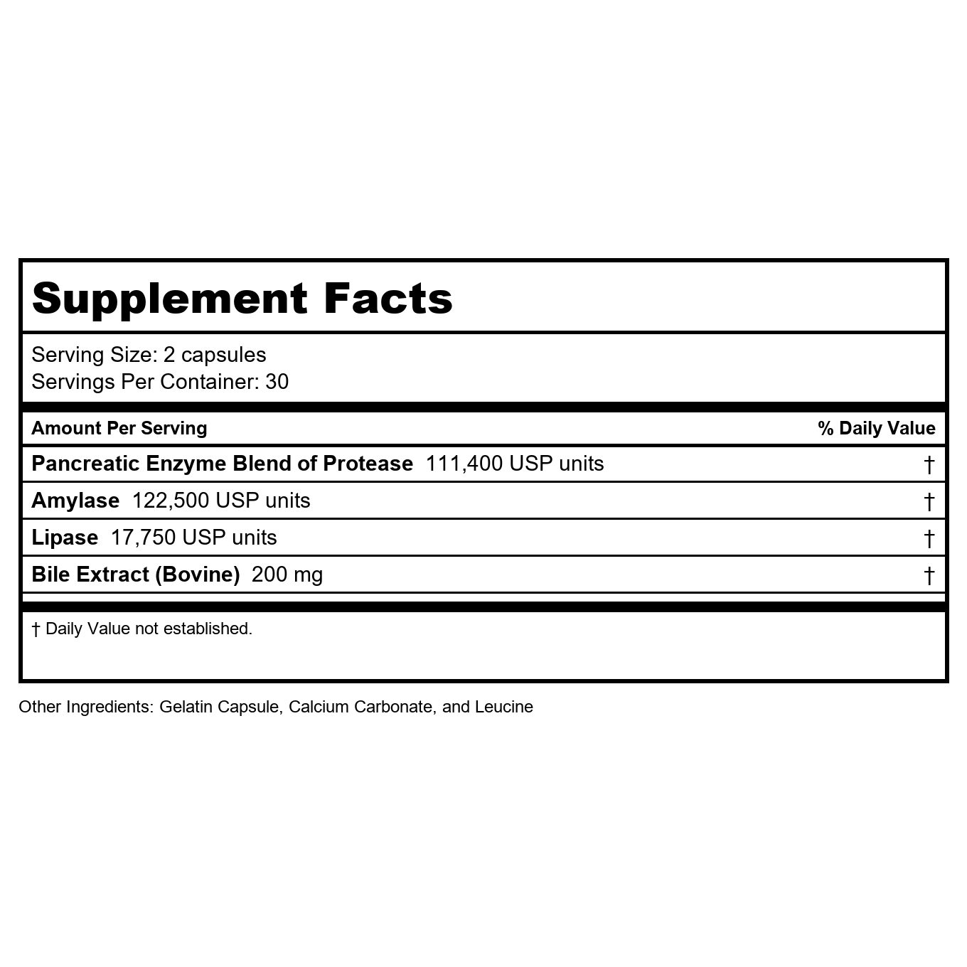 Vital Nutrients Pancreatin and Ox Bile Extract 60 caps