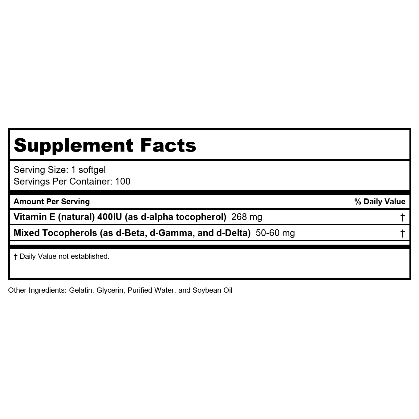 Vital Nutrients Vitamin E 400 With Mixed Tocopherols 100 Softgels