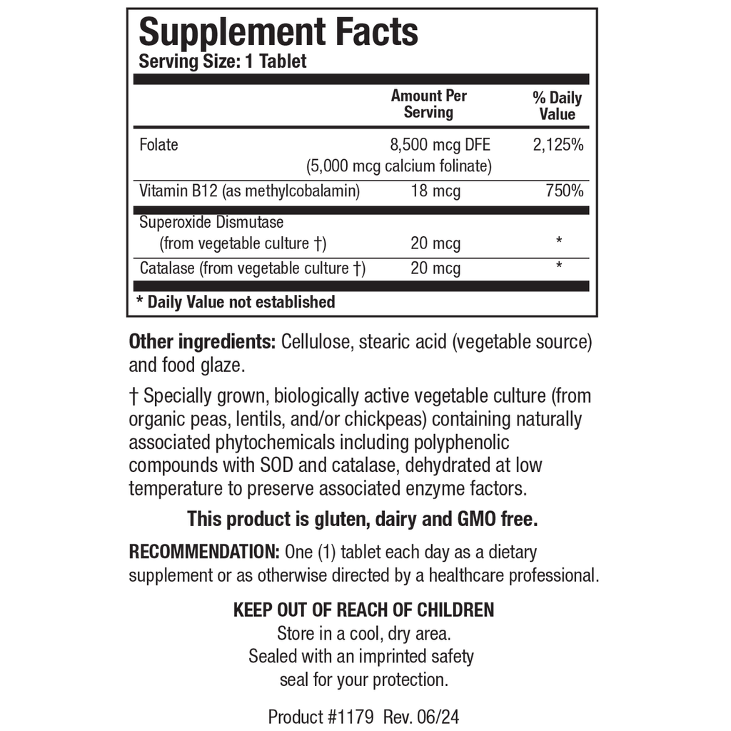Biotics Research Folate-5 Plus With Vitamin B12 120 Tablets