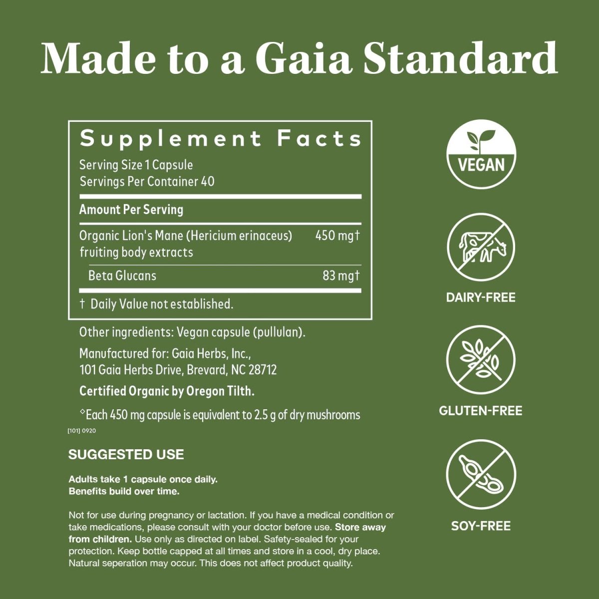 Gaia Herbs Lion's Mane Mushroom 40 Vcaps
