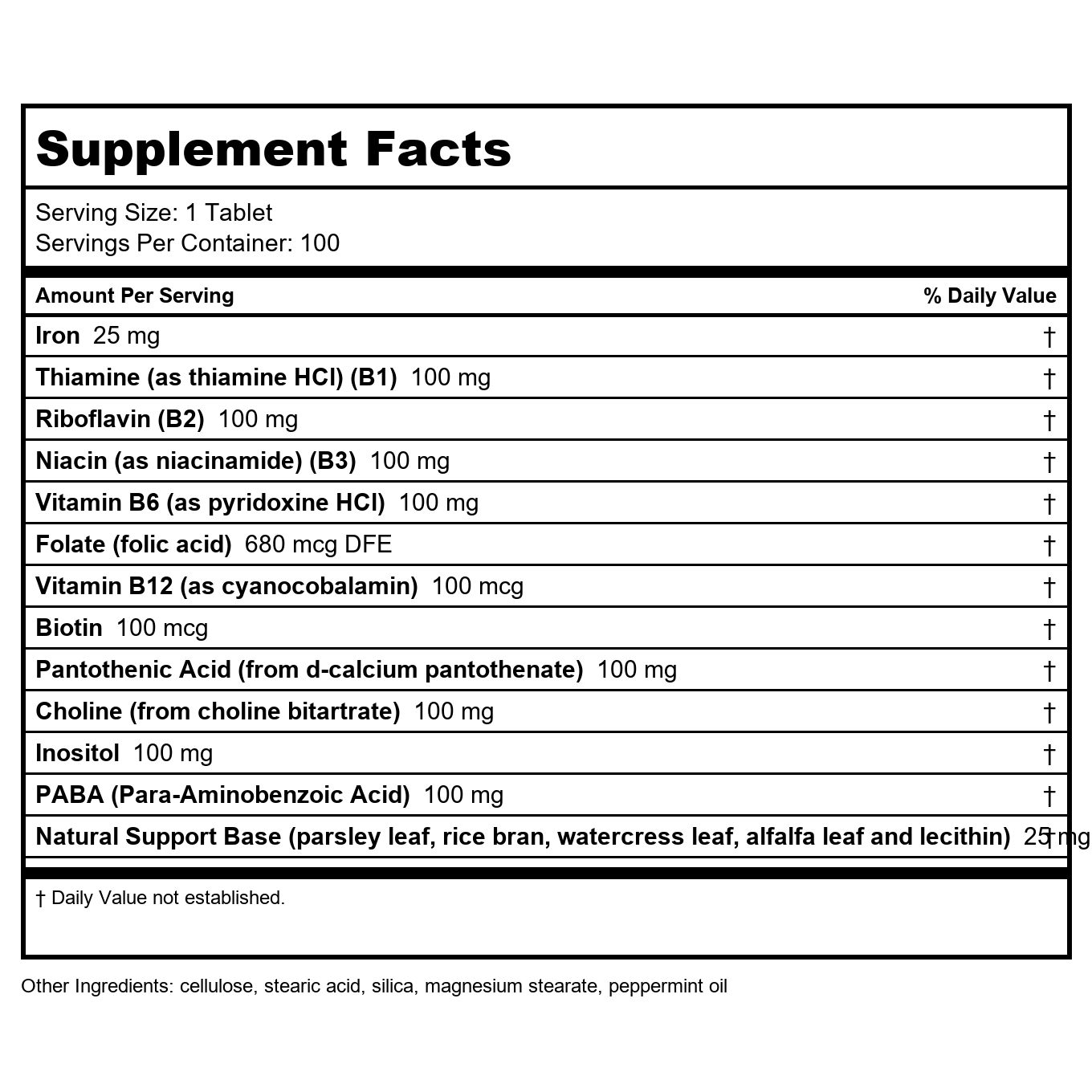 KAL Iron Complex + 25mg 100 Tablets
