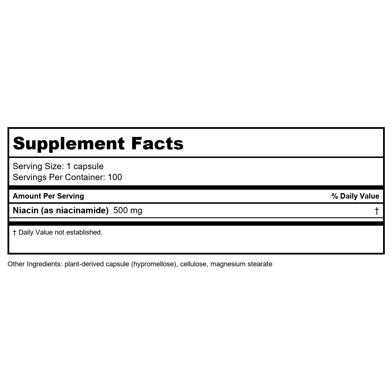 Nature's Life Niacinamide 500 mg 100 Tablets