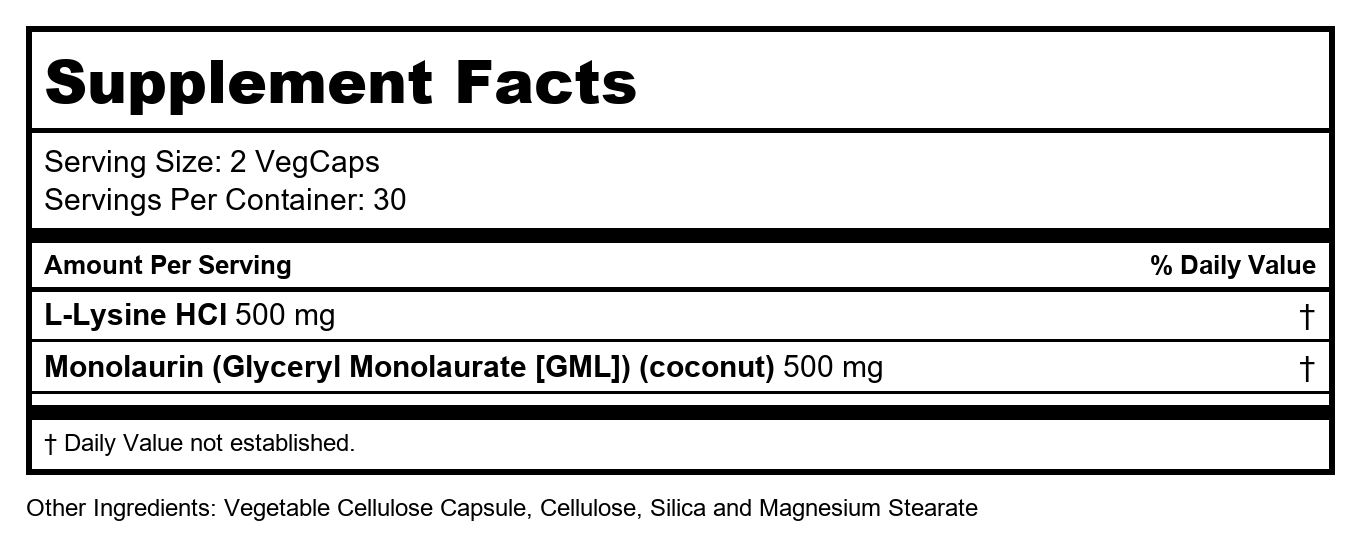 Solaray L-Lysine Monolaurin 1:1 Ratio 60 Vcaps - 2 Pack