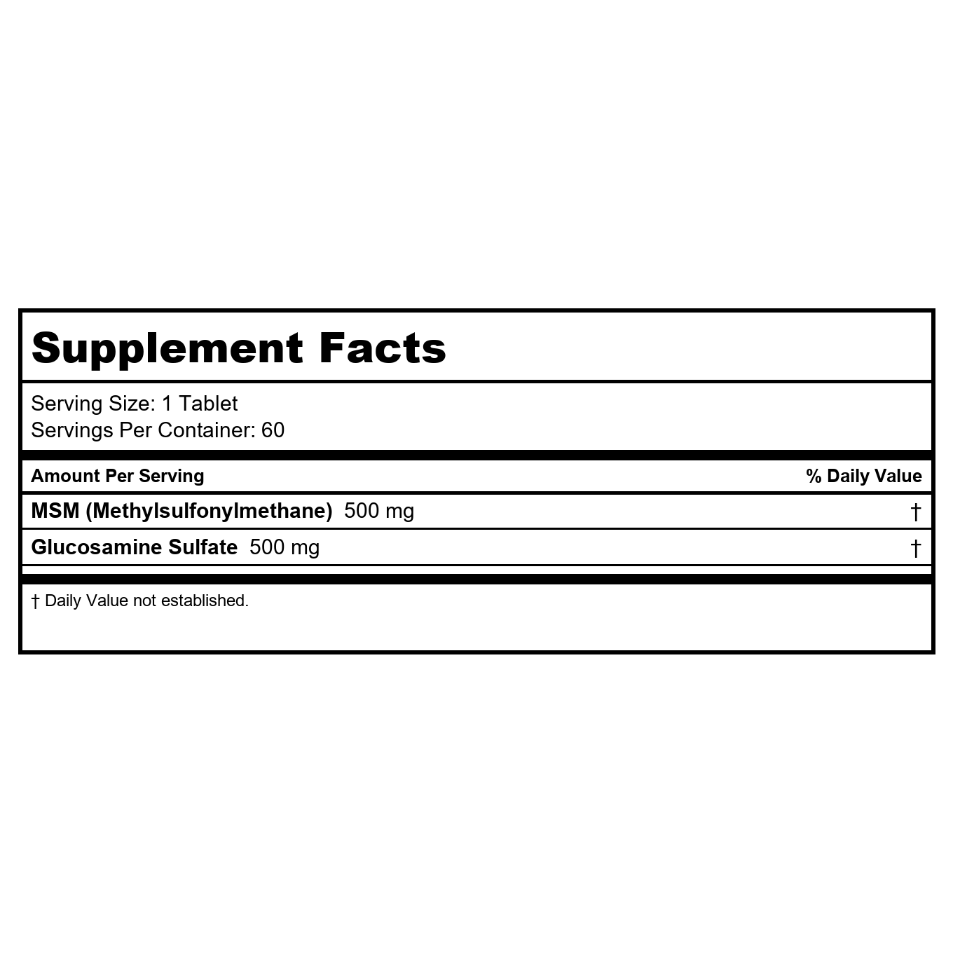 KAL MSM Glucosamine Sulfate 500/500 mg 60 Tablets