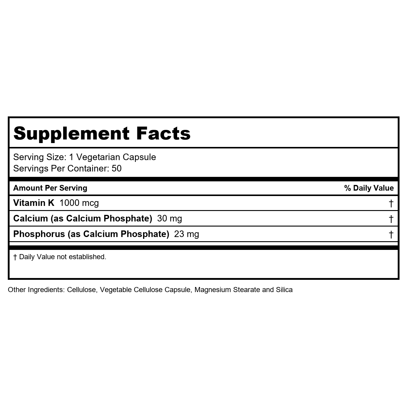 Nature's Life Vitamin K 1000 mcg 50 Vcaps  13875