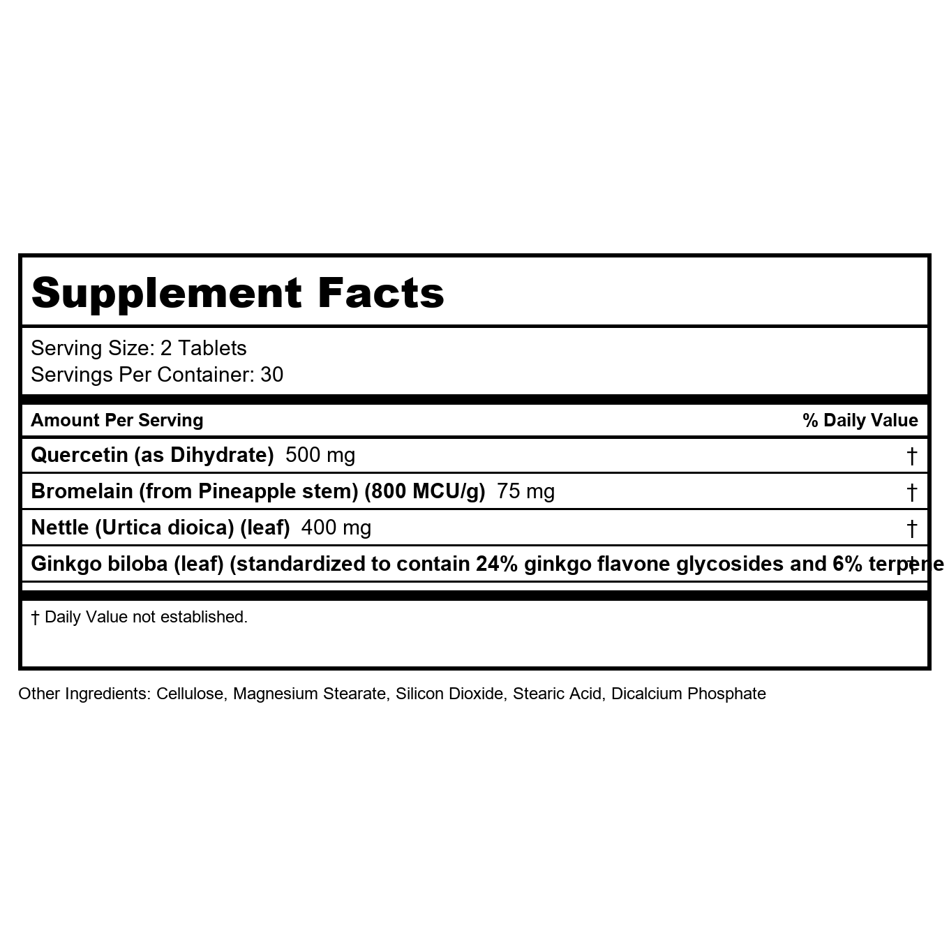 Kal Quercetin Reacta-C Bromelain 60 Tablets