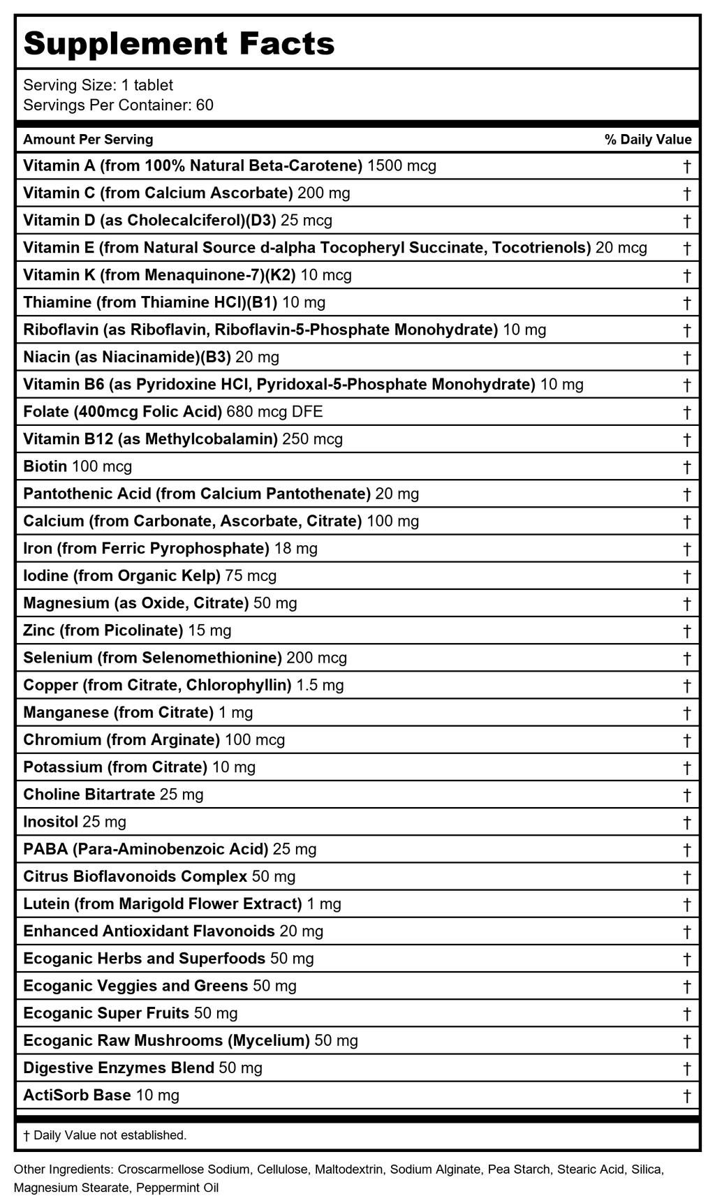 Kal - Enhanced Energy Once Daily Whole Food Multivitamin Iron Free - 60 Vegetarian Tablets