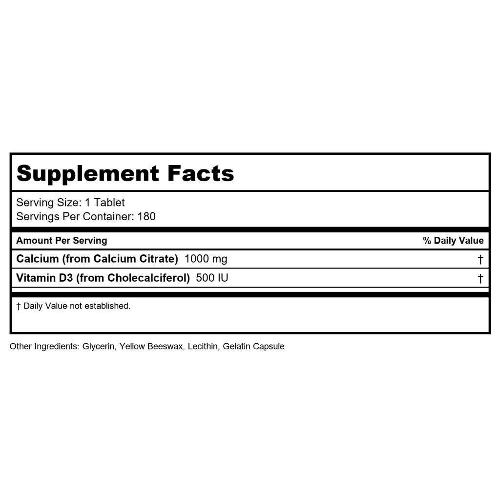Kal - Calcium Citrate D3 1000 mg. - 180 Tablets