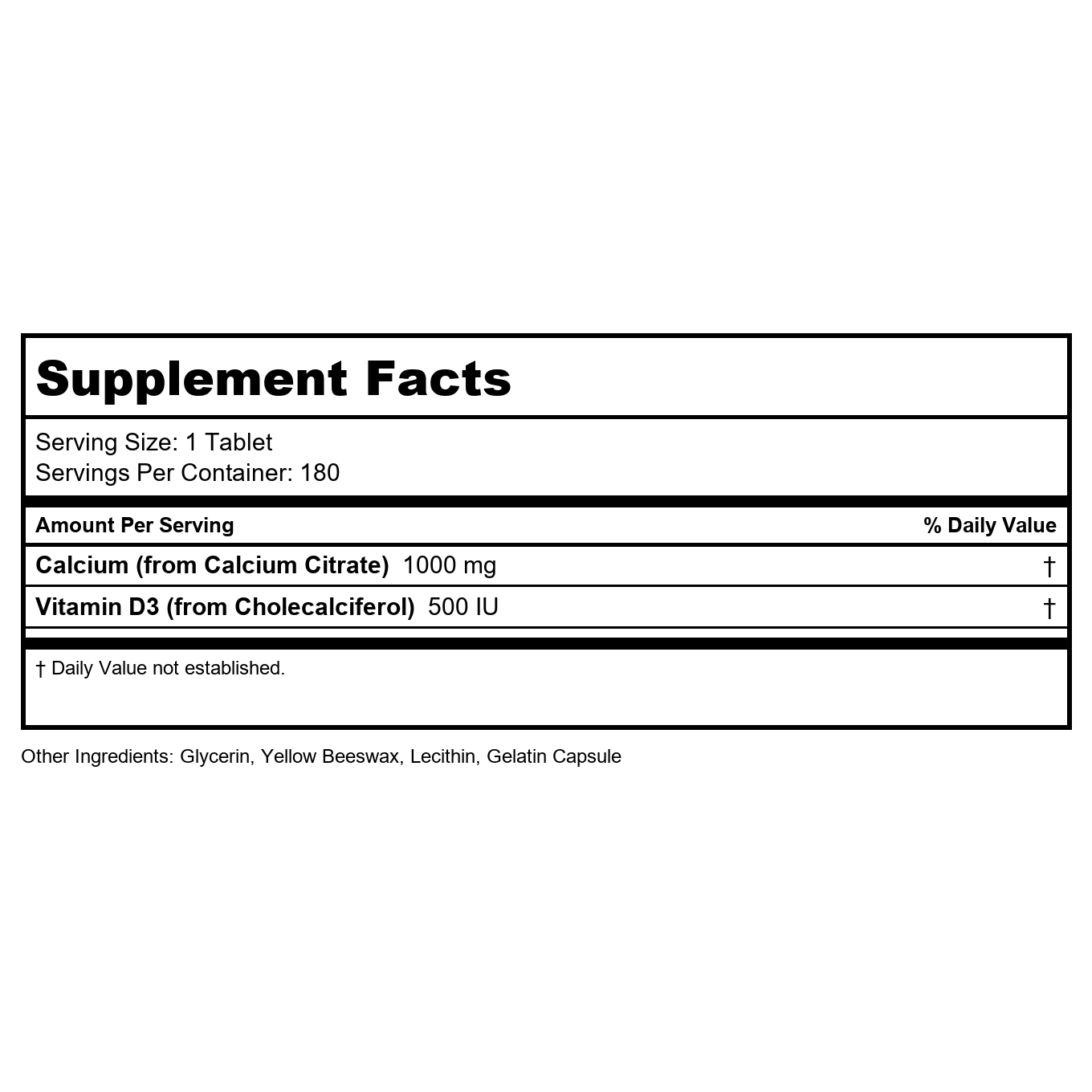 Kal - Calcium Citrate D3 1000 mg. - 180 Tablets