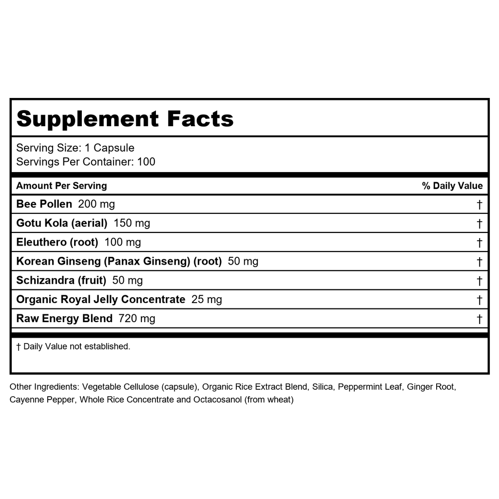 Honey Gardens Premier Raw Energy Extreme 720mg 100 Vcaps