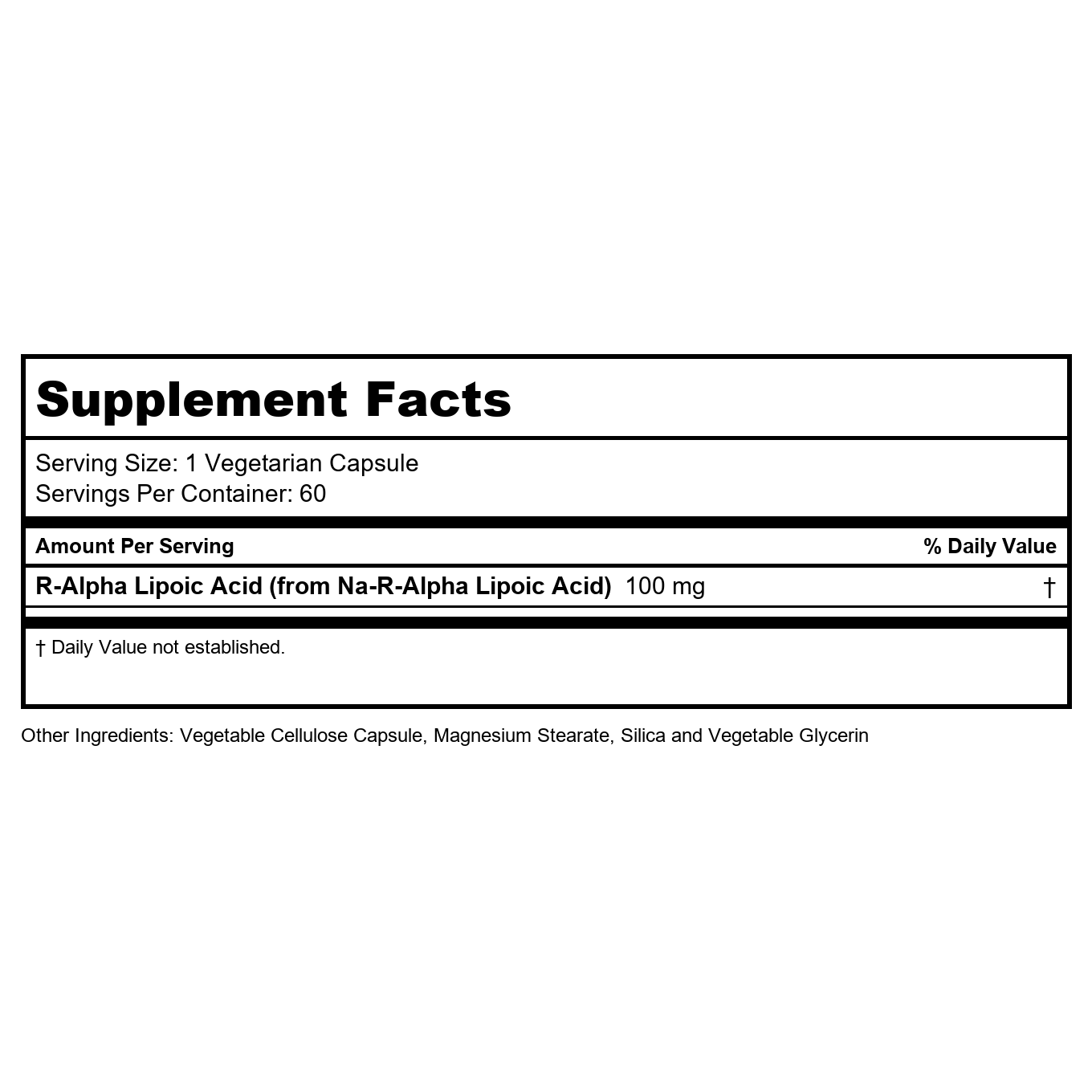 KAL R-Lipoic Acid AntiOxidant 100mg 60 Vcaps  PN 50212