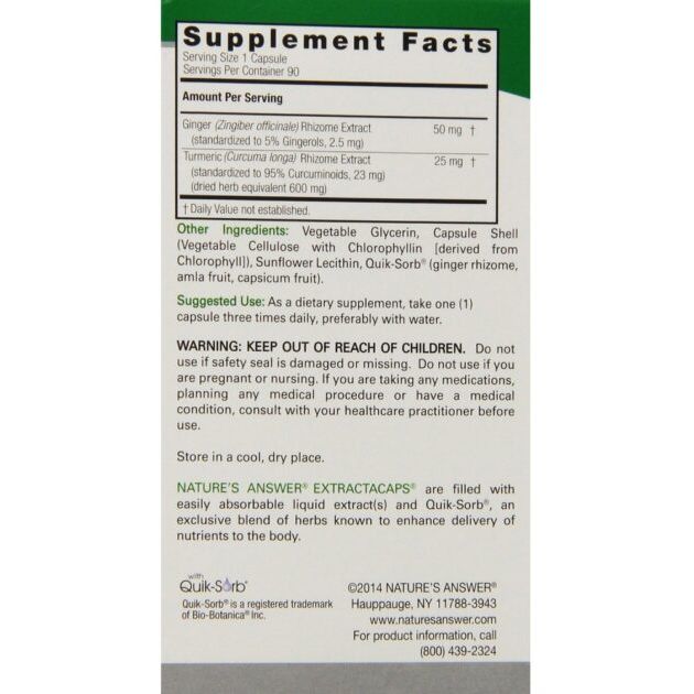 Nature's Answer - Turmeric and Ginger Extractacaps - 90 Vegetarian Capsules