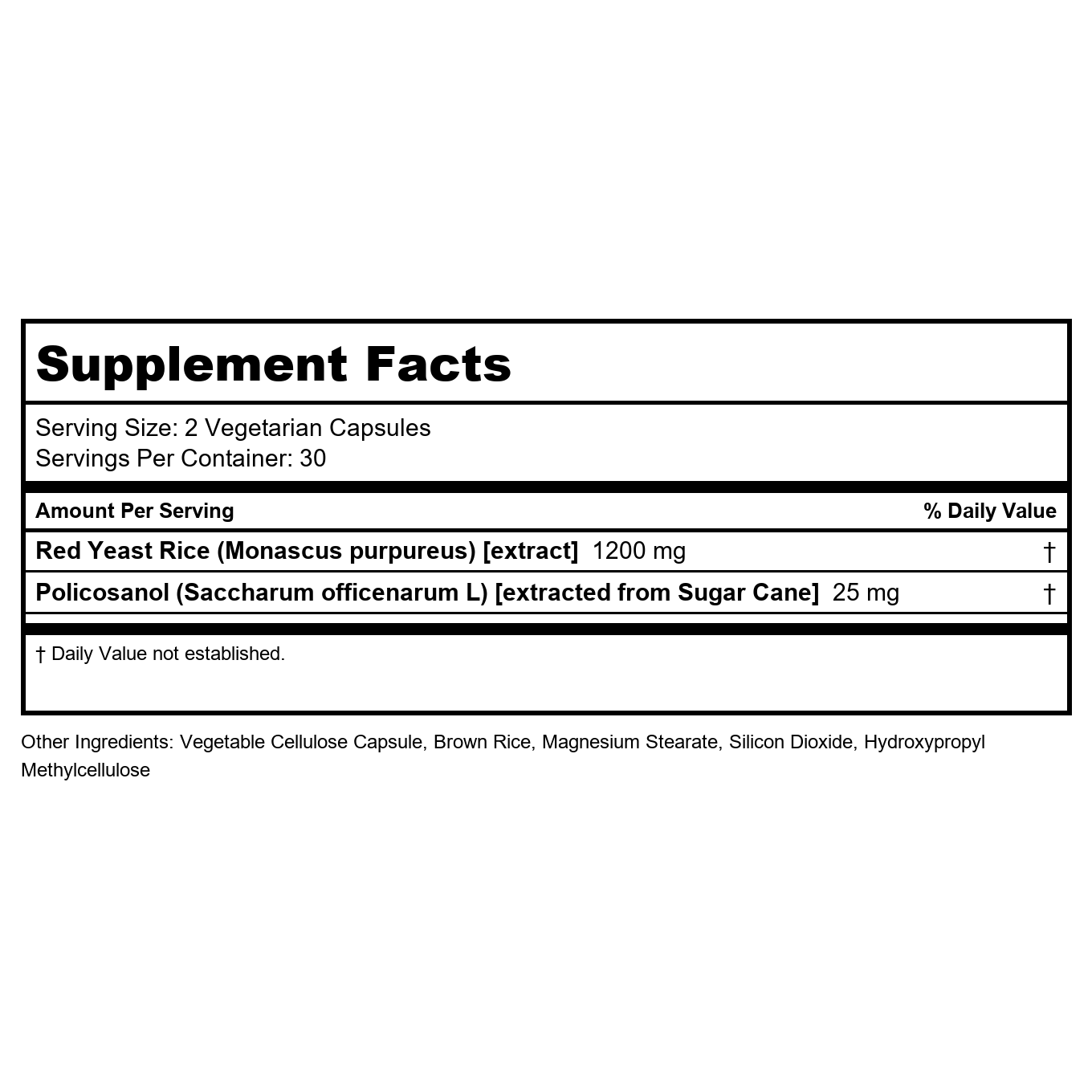 Lifetime Red Yeast Rice & Policosanol 60 Vcaps   PN 29011