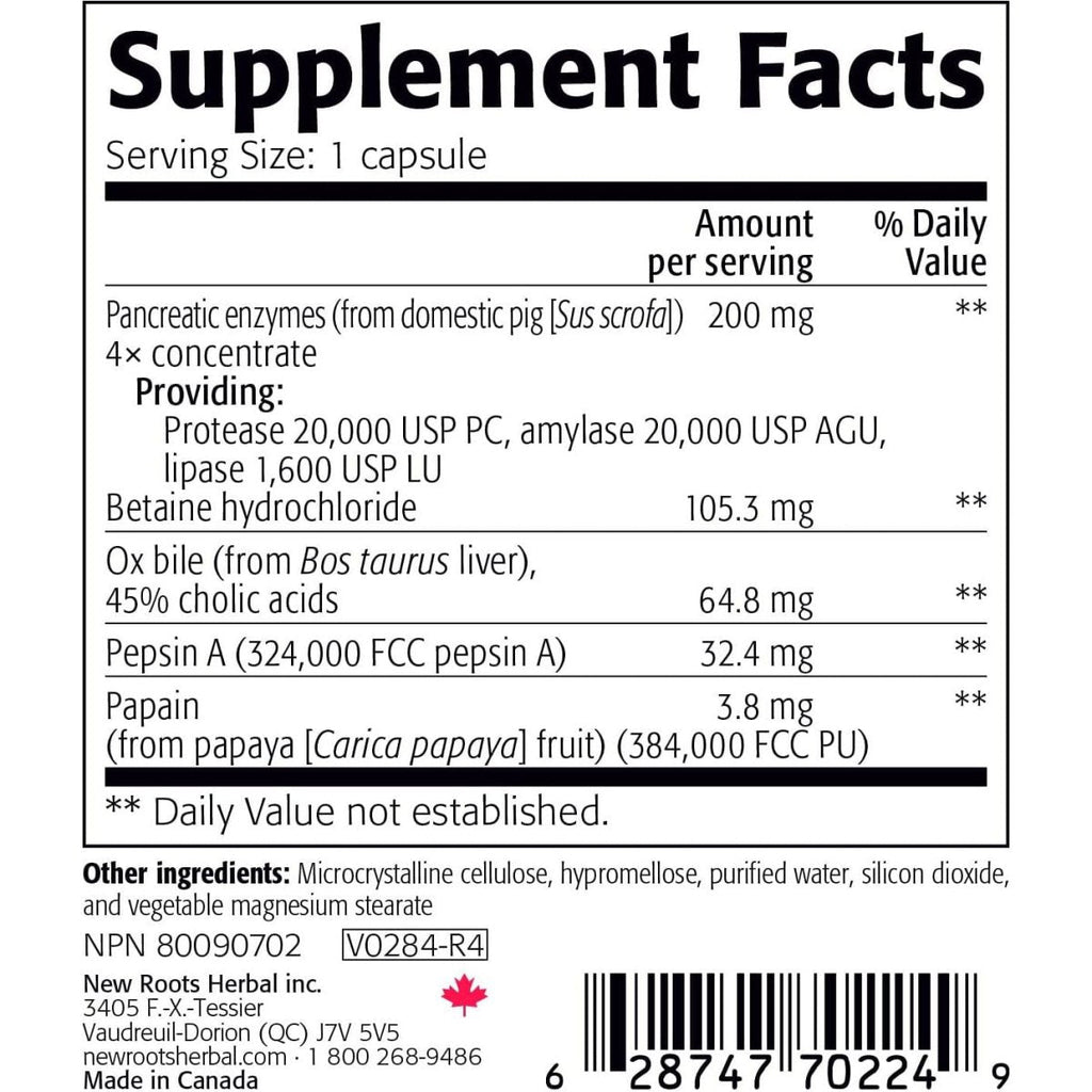New Roots Herbal Digestive Enzymes With Betaine Hydrochloride 100 Capsules