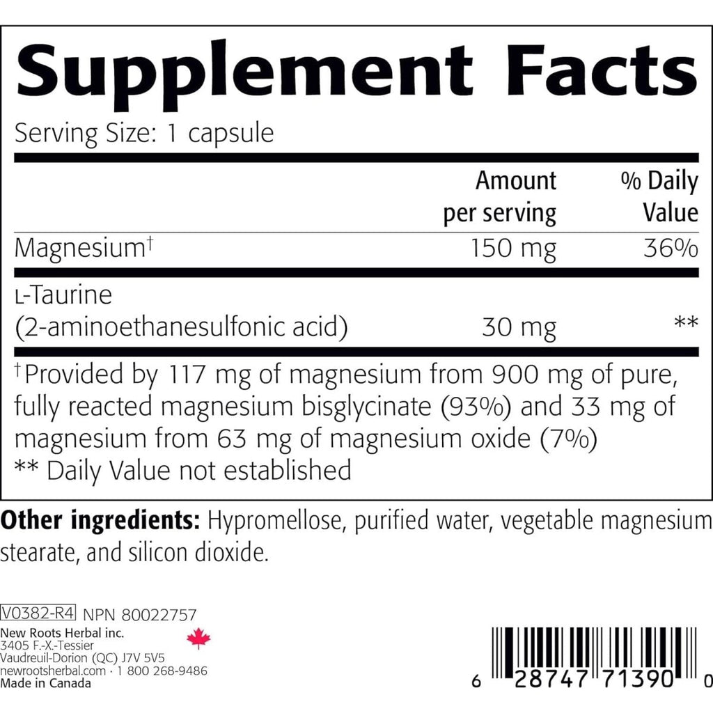 New Roots Herbal Magnesium Bisglycinate 150 mg Elemental Magnesium 120 Capsules