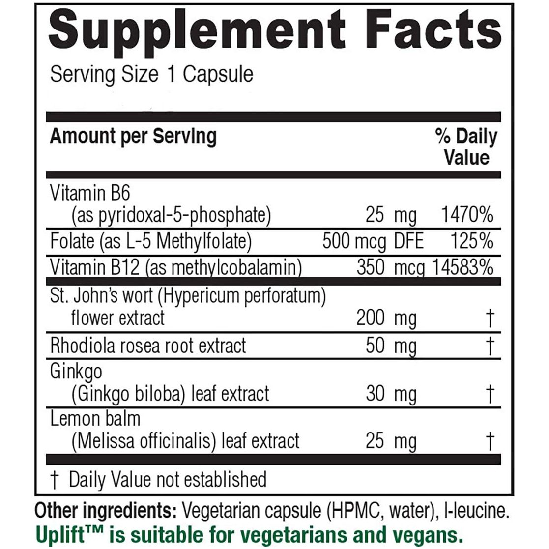 Vitanica Uplift, Mood and Emotional Support, Vegan/Vegetarian, 60 Capsules