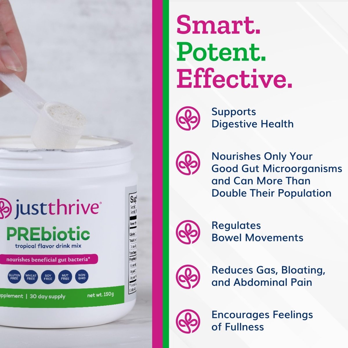 JustThrive - Precision PREbiotic Powder Tropical Flavor - 150 Grams