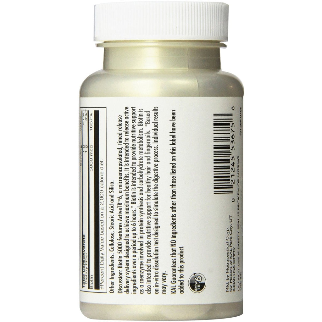 KAL Biotin 5000 TR Tablets, 5000 mcg, 60 Count