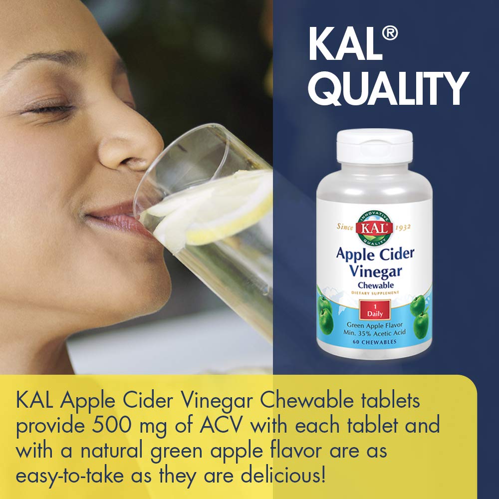 KAL Chewable Tablets, Apple Cider Vinegar, 500 mg, 60 Count  51865