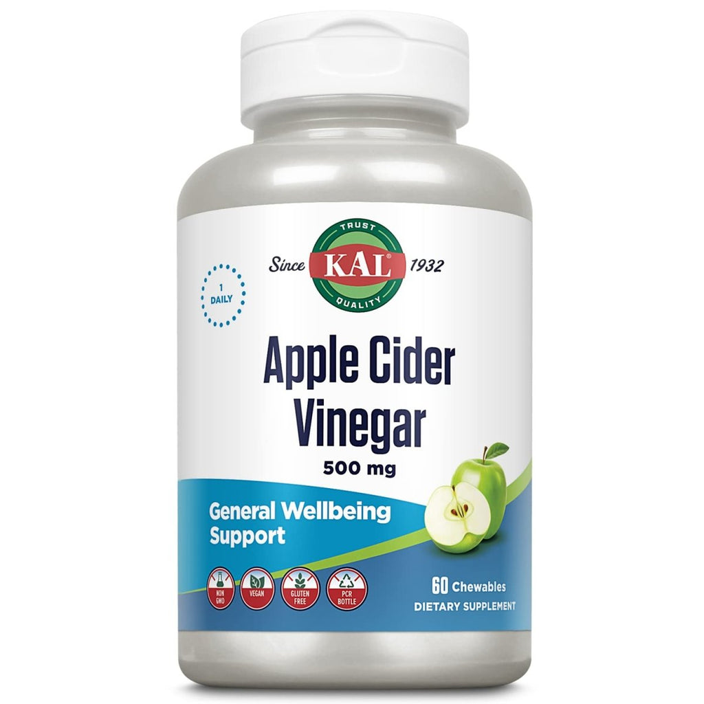 KAL Chewable Tablets, Apple Cider Vinegar, 500 mg, 60 Count  51865