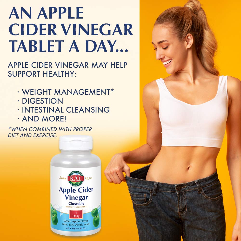 KAL Chewable Tablets, Apple Cider Vinegar, 500 mg, 60 Count  51865