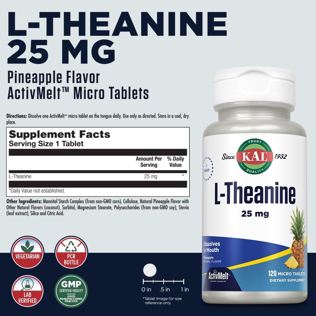 KAL L-Theanine ActivMelt 25mg Pineapple 120 Micro Tablets  PN  40757