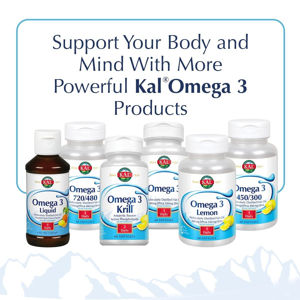 KAL Omega 3 | Omega-3 Fish Oil for Healthy Heart, Joint & Brain Support | 180mg EPA, 120mg DHA (60 CT, 120 Serv)   84006