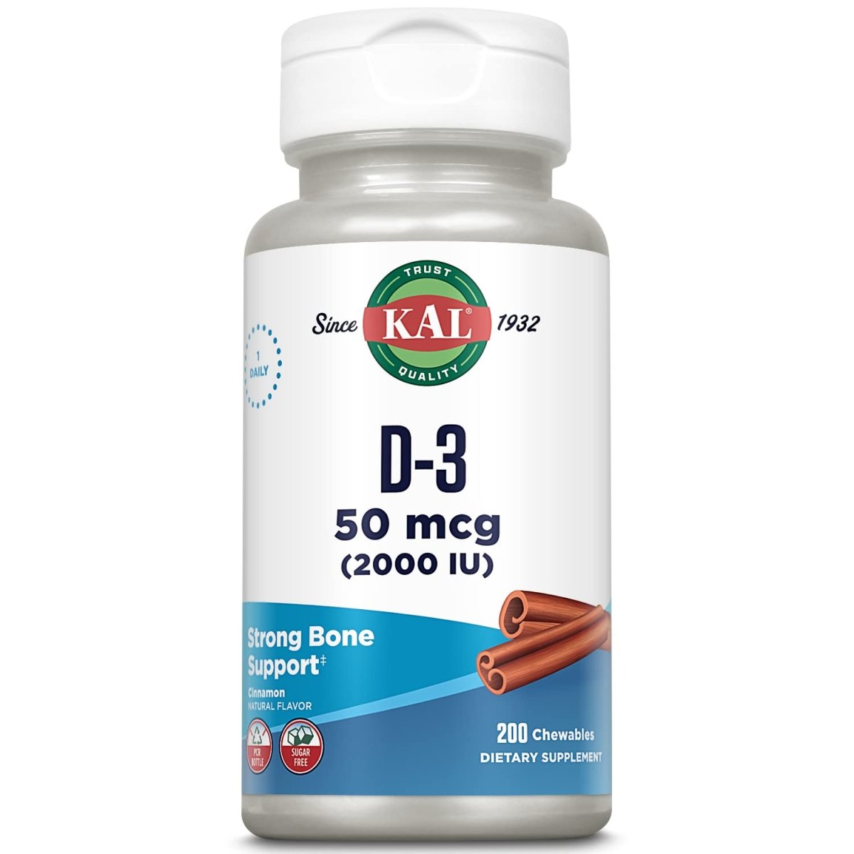 KAL Vitamin D3 Chewables 50 mcg, Vitamin D 2000 IU as Cholecalciferol, 200 Chewables   49864