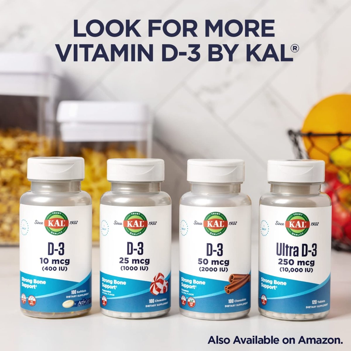 KAL Vitamin D3 Chewables 50 mcg, Vitamin D 2000 IU as Cholecalciferol, 200 Chewables   49864