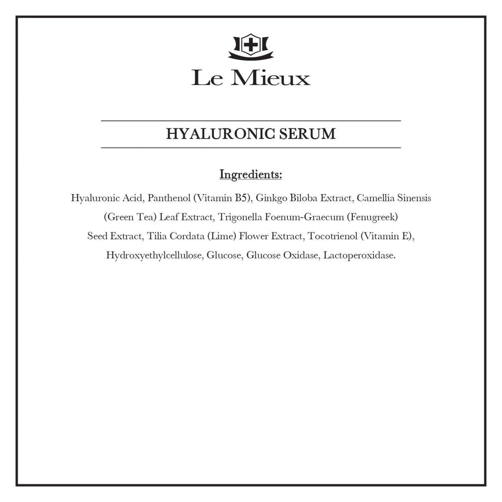 Le Mieux Hyaluronic Serum - Concentrated Hyaluronic Acid Facial Hydration Complex, Anti Aging Moisture with No Parabens or Sulfates (1 oz / 30 ml)