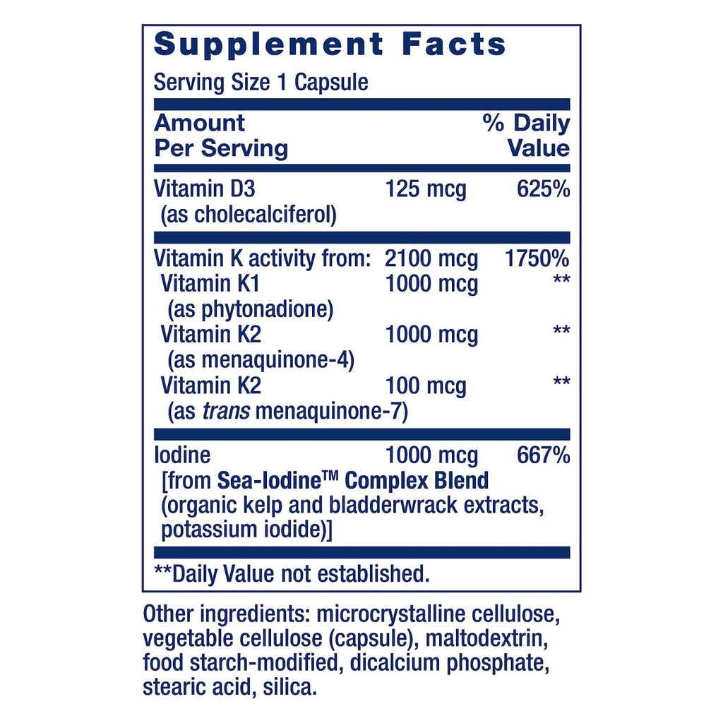 Life Extension Vitamins D and K with Sea-Iodine 60 Capsules