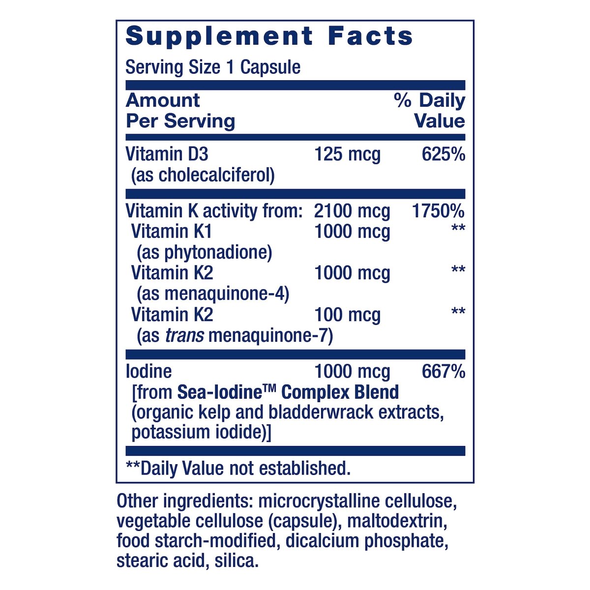Life Extension Vitamins D and K with Sea-Iodine 60 Capsules