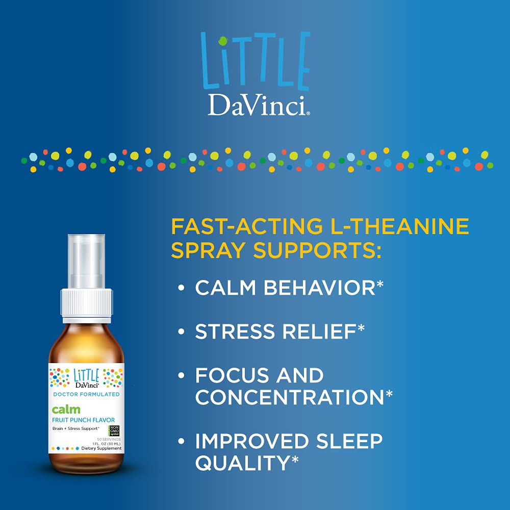 Little DaVinci Calm - Calming Supplement for Kids* - Supports Relaxation, Focus and Alertness* - With Green Tea Leaf Extract and Stevia Leaf Extract - Fruit Punch Flavor - 30 ml