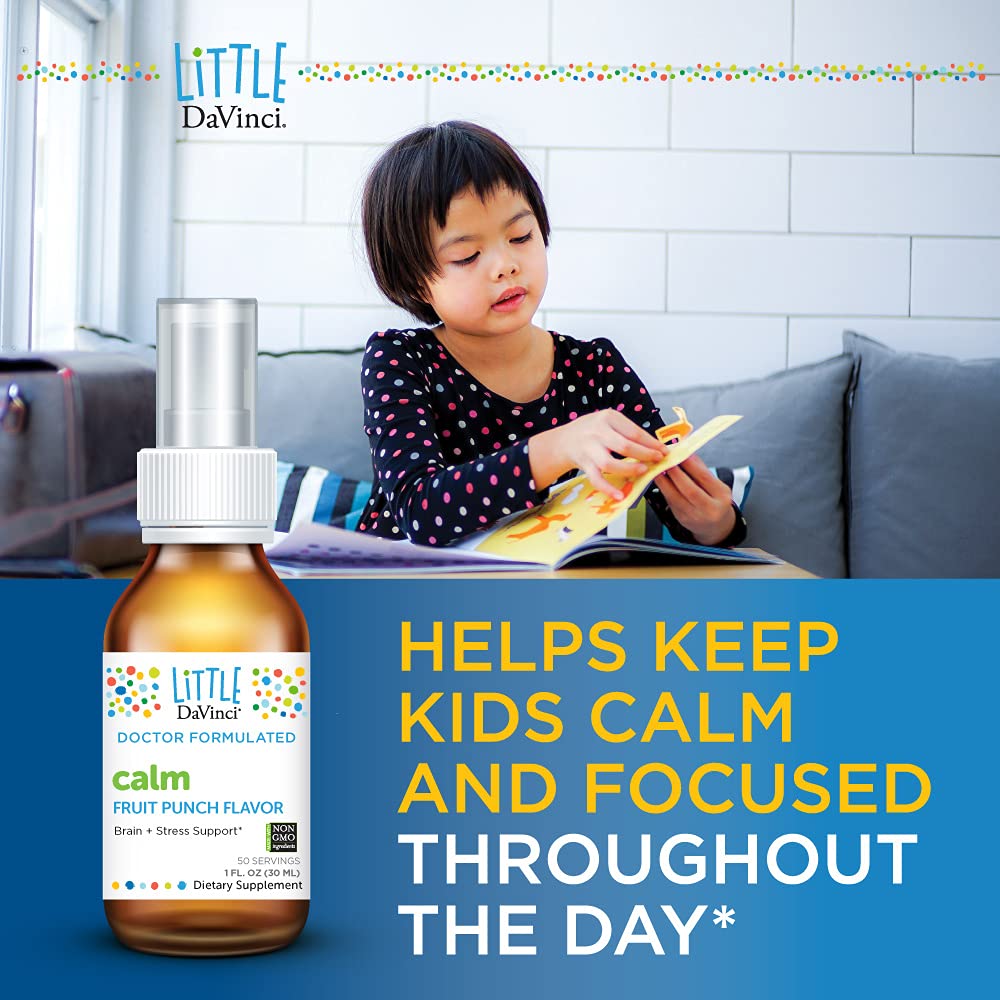 Little DaVinci Calm - Calming Supplement for Kids* - Supports Relaxation, Focus and Alertness* - With Green Tea Leaf Extract and Stevia Leaf Extract - Fruit Punch Flavor - 30 ml