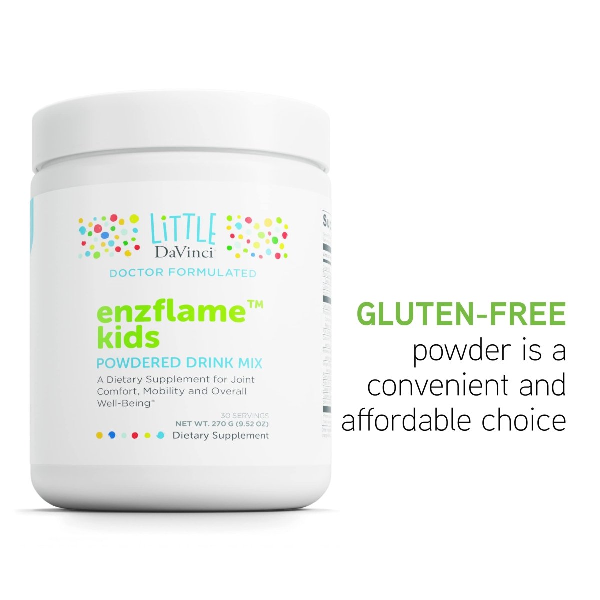 Little DaVinci Enzflame Kids - Powder Drink Mix Supplement to Support Muscle and Joint Comfort, Mobility and Immune Health* - With Calcium, Sodium, Enzymes, DMG, and More - Orange Flavor - 30 Servings