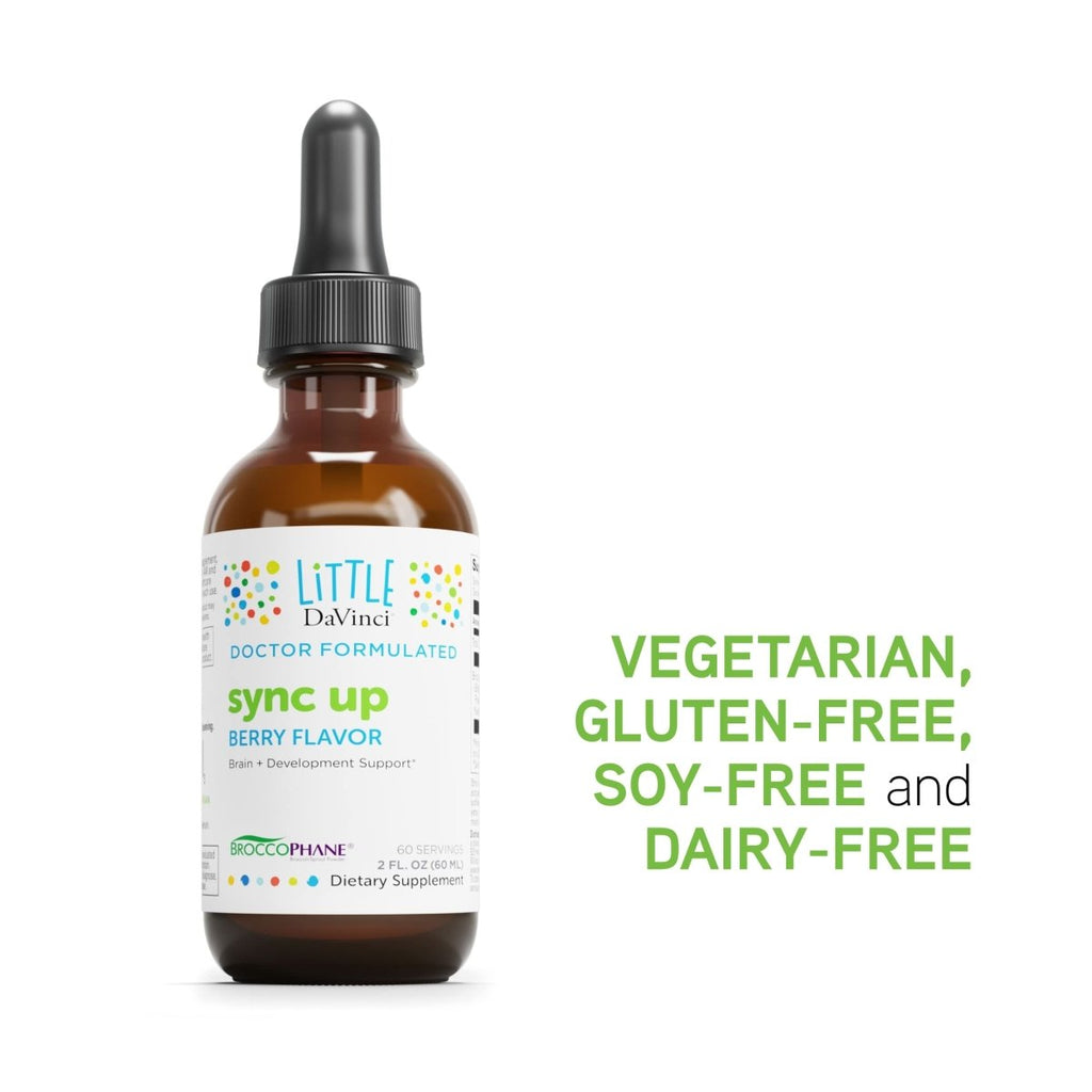 Little DaVinci Sync Up - Liquid Supplement for Kids to Support Cognitive Function, Social Interaction, Focus and Immune Response* - With Sunflower Lecithin and More - Berry Flavor - 60 ml, 60 Servings