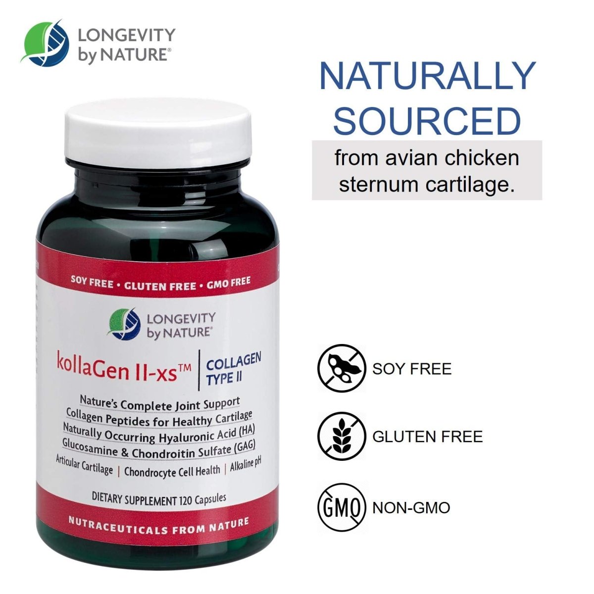 Longevity by Nature - KollaGen II-xs Collagen Type II - 120 Capsules  00215