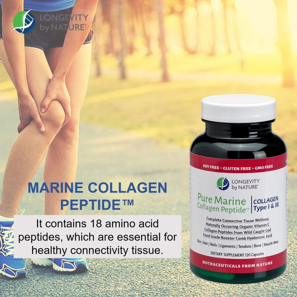 Longevity by Nature - Pure Marine Collage Peptide Type I & III - 120 Capsules